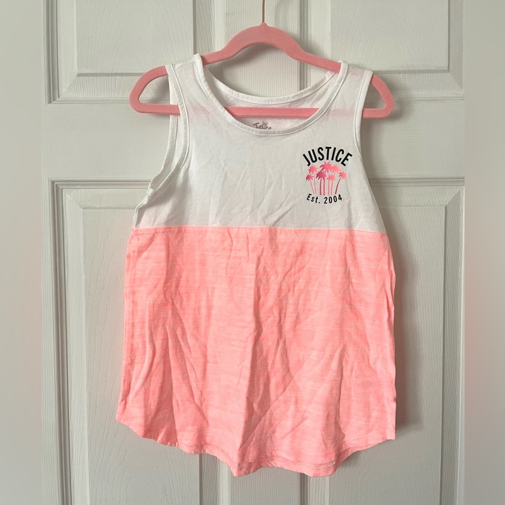 Justice Pink and White Sporty Tank Top